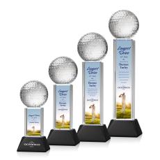 Golf Ball Full Color Black on Stowe Spheres Crystal Award - Crystal Awards