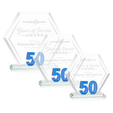 Riviera Anniversary Blue No 50 Number Crystal Award - Glass Awards