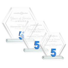 Riviera Anniversary Blue No 5 Number Crystal Award - Glass Awards