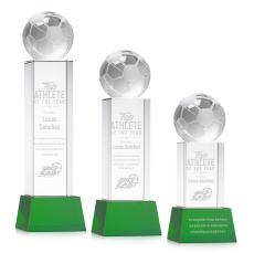 Soccer Ball Green on Belcroft Base Spheres Crystal Award - Glass Awards