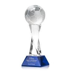 Soccer Ball Blue on Langport Base Spheres Crystal Award - Glass Awards