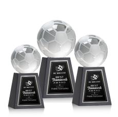 Soccer Ball Spheres on Tall Marble Base Crystal Award - Corporate Awards