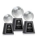 Soccer Ball Spheres on Tall Marble Base Crystal Award
