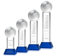 Soccer Ball Blue on Stowe Base Spheres Crystal Award - Glass Awards