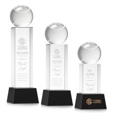 Tennis Ball Black on Belcroft Base Spheres Crystal Award - Tennis Awards