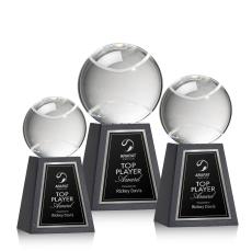Tennis Ball Spheres on Tall Marble Base Crystal Award - Tennis Awards