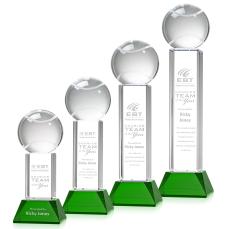 Tennis Ball Green on Stowe Base Spheres Crystal Award - Tennis Awards