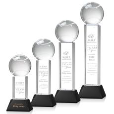 Tennis Ball Black on Stowe Base Spheres Crystal Award - Tennis Awards