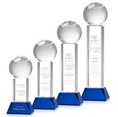 Tennis Ball Blue on Stowe Base Spheres Crystal Award - Tennis Awards