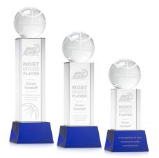 Basketball Blue on Belcroft Base Spheres Crystal Award - Basketball Awards