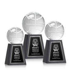 Basketball Spheres on Tall Marble Base Crystal Award - Basketball Awards