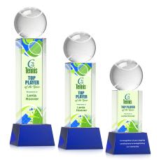 Tennis Ball Full Color Blue on Belcroft Spheres Crystal Award - Tennis Awards