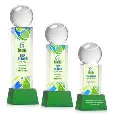 Tennis Ball Full Color Green on Belcroft Spheres Crystal Award - Tennis Awards