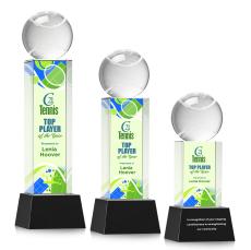 Tennis Ball Full Color Black on Belcroft Spheres Crystal Award - Tennis Awards