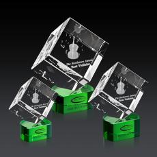 Burrill 3D Green on Paragon Base Crystal Award - Modern Awards