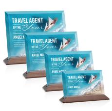 Embassy Full Color Starfire/Walnut (Horiz) Rectangle Crystal Award - Modern Awards