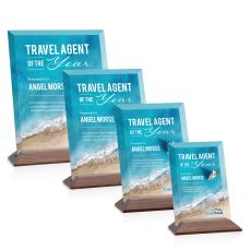 Embassy Full Color Starfire/Walnut (Vert) Rectangle Crystal Award - Modern Awards