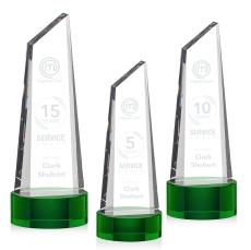 Akron Tower on Base - Green - Crystal Pillar Awards