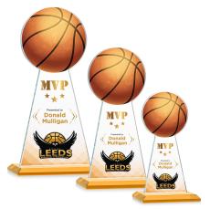 Edenwood Basketball Full Color Amber Obelisk Crystal Award - Full Color Awards