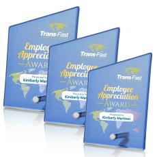 Atchison Blue Slant Full Color Silver Peak Glass Award - Full Color Awards