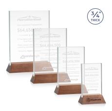 Walkerton Starfire/Walnut (Vert) Rectangle Crystal Award - Wood Awards