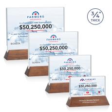 Walkerton Full Color Starfire/Walnut (Horiz) Rectangle Crystal Award - Modern Awards