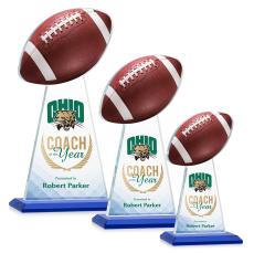 Edenwood Football Full Color Blue Obelisk Crystal Award - Glass Awards