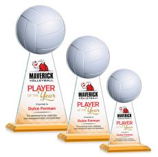 Edenwood Volleyball Full Color Amber Obelisk Crystal Award - Crystal Pillar Awards