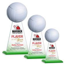 Edenwood Volleyball Full Color Green Obelisk Crystal Award - Crystal Pillar Awards