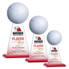 Edenwood Volleyball Full Color Red Obelisk Crystal Award - Glass Awards