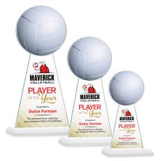 Edenwood Volleyball Full Color White Obelisk Crystal Award - Crystal Pillar Awards