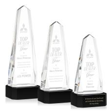 Geneva Black on Base Obelisk Crystal Award - Crystal Pillar Awards