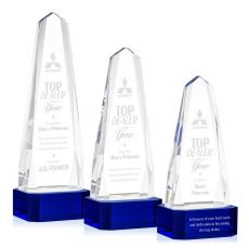 Geneva Blue on Base Obelisk Crystal Award - Glass Awards