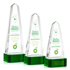 Geneva Full Color Green on Base Obelisk Crystal Award - Glass Awards