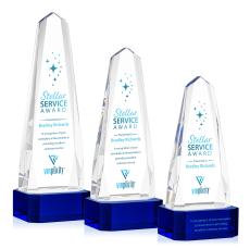 Geneva Full Color Blue on Base Obelisk Crystal Award - Glass Awards