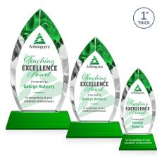 Marinello Full Color Green on Base Arch & Crescent Crystal Award - Glass Awards