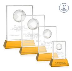 Ambassador Globe Amber on Base Rectangle Crystal Award - Glass Awards