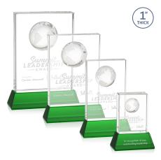 Ambassador Globe Green on Base Rectangle Crystal Award - Glass Awards