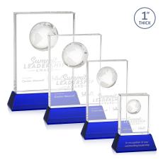 Ambassador Globe Blue on Base Rectangle Crystal Award - Glass Awards