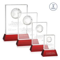 Ambassador Globe Red on Base Rectangle Crystal Award - Glass Awards