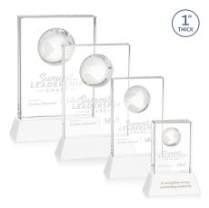 Ambassador Globe White on Base Rectangle Crystal Award - Corporate Awards