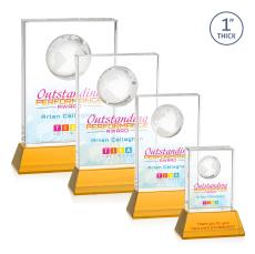 Ambassador Full Color Amber on Base Rectangle Crystal Award - Glass Awards