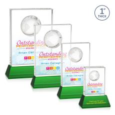 Ambassador Full Color Green on Base Rectangle Crystal Award - Glass Awards