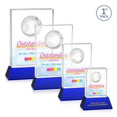 Ambassador Full Color Blue on Base Rectangle Crystal Award - Glass Awards