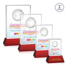 Ambassador Full Color Red on Base Rectangle Crystal Award - Glass Awards