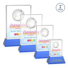 Ambassador Full Color Sky Blue on Base Rectangle Crystal Award - Corporate Awards