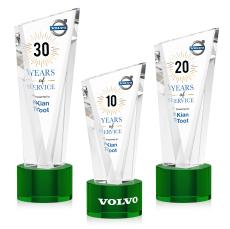 Plymouth Full Color Green on Marvel Base Peak Crystal Award - Glass Awards