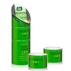 Atlantis Stacker Full Color  Green Obelisk Crystal Award - Crystal Pillar Awards