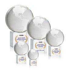 Globe on Cube Full Color Spheres Crystal Award - Crystal Paperweights