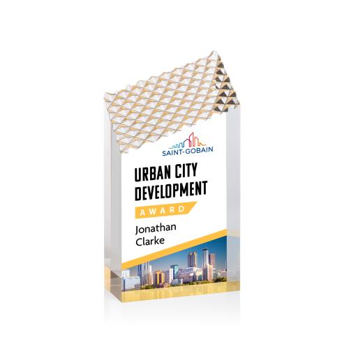 Corporate Awards - Acrylic Awards - Paluzzi Full Color Gold Obelisk Acrylic Award